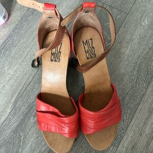 Miz Mooz Deep Coral and Brown Women's Sandals - Leather